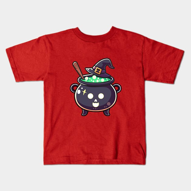 Cute Witch Cauldron Kids T-Shirt by Arief Uchiha